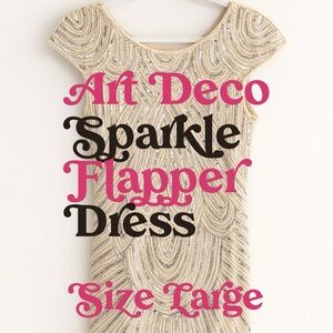 Champagne Sequin Fringe Flapper Dress – Art Deco Gatsby Glam